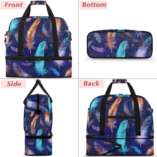 Large Weekender Overnight Bags Travel Duffel Bag for Women Men Colorful Feathers Abstract Gym Bag With Shoe Compartment Foldie Travel Tote Bag Carry On Personal Item Bag for Travel Gym Sports3