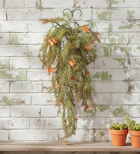 Image of Foliyaj Artificial Orange Daisy Vine with Metal Wall Stand | Show Pieces for Living Room | Faux Plants for Home Decor | Decorative Creeper Vine for Home and Office Decoration | 70 cm Length