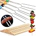 BUZIFU Juego de Brochetas para Barbacoa o Hogueras con 100 Pinchos Barbacoa de Bambú 24,6 cm y 4 Pinchos con Mangos de Madera Telescópicos 31-81 cm para Carne o Salchichas, para Barbacoa al Aire Libre
