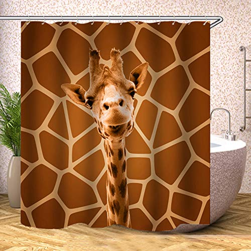Fabric Shower Curtain, Giraffe Cute With Same Brown Background Polyester Designer Cloth, Print Decorative Bathroom Curtains Include Hooks Set (1206) #TOP6