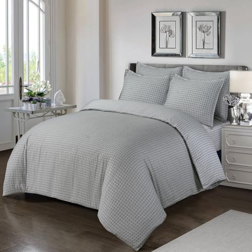 Majestic Giftware Madison Linen 8-Piece 48" Full Size Duvet Bedding Set (BL102-48F-2) | Cambridge - Gray 300 Thread Count Cotton Sateen | 2 Fitted Sheets, 2 Duvets, 4 Pillowcases |Soft & Luxurious