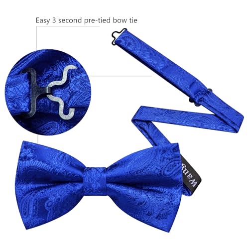 Image of YOHOWA Mens Bow Tie Set Paisley Pre-tied Bowties Adjustable with Handkerchief Cufflinks Gold Ring Set Wedding Prom Party