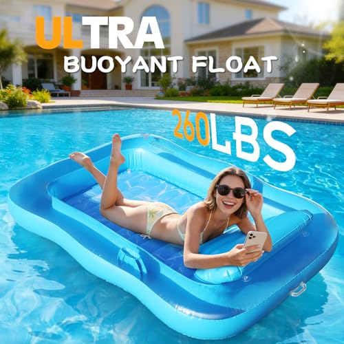 Shinepool Inflatable Tanning Pool Lounger, 71"x48" Tanning Bed Pool Floats w/Pillow & Cup Holders, Thicken Sutan Lounge Float for Adults, Blow Up Sunbathing Floatie Raft for Backyard Lake Water Party - image 2