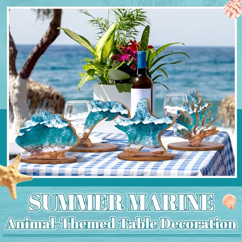 Image of Threehoney 10 Pcs Ocean Wood Table Sign Under The Sea Wooden Beach Table Decor Sea Animal Coastal Beach Centerpiece Nautical Block Summer Decoration for Home Party Supplies(Rustic Style)