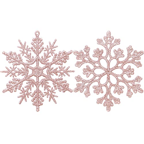 Sea Team Plastic Christmas Glitter Snowflake Ornaments Christmas Tree Decorations, 4-inch, Set of 36, Rose Gold