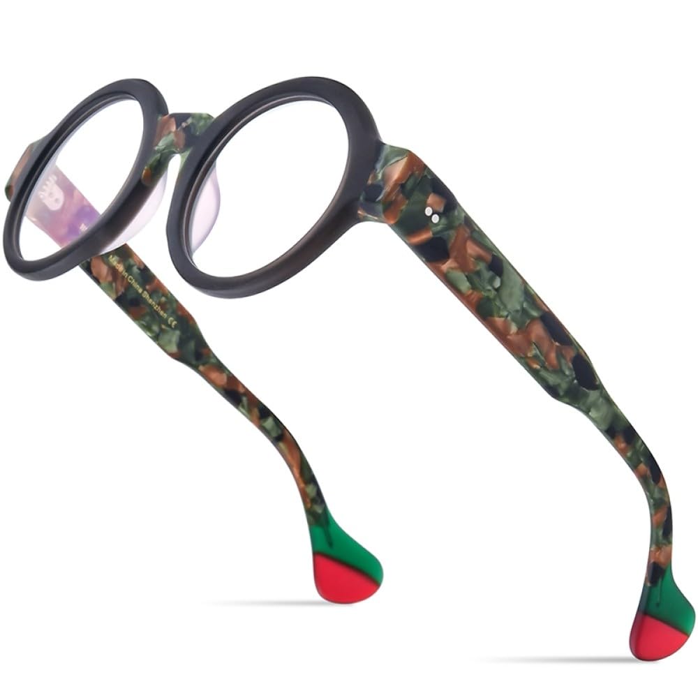 MUTYNE Montura de gafas de acetato mate para hombre, anteojos redondos grandes multicolores de pierna ancha, gafas para mujer