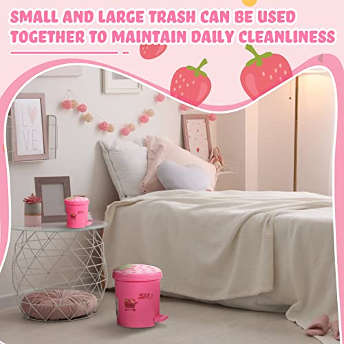 2 Pieces Strawberry Desk Trash Can Cute Trash Can Kawaii Mini Trash Can For Desk Mini Garbage Can Plastic Strawberry Kitchen Waste Bin With Sticker For Car Office Home Bedroom Bathroom Decor (Pink) #TOP3