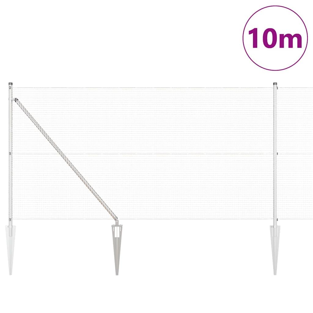 Set di pali per recinzione in acciaio, maglie da 16 x 16 mm, verniciati a polvere, colore argento, 10 x 1 m, per giardino e terrazza, struttura robusta per delimitazione esterna durevole