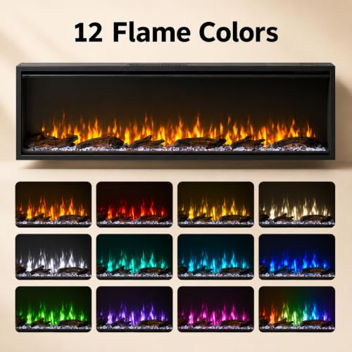 Image of Garvee 50 Inch Electric Fireplace, Modern Wall Mounted Fireplace Heater