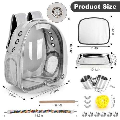 Image of Bird Travel Carrier, Bird Backpack Cage with Rope & Wood Perches Tray Food Bowl, Portable Clear Bubble Window Breathable Mesh Bag for Small Medium Parrots Cockatiel Parakeet Budgies Conures Lovebirds