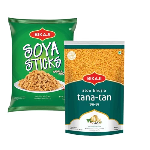 Bikaji Soya Sticks & Tana-Tan Aloo Bhujia Combo – 400g | Ready to Eat Indian Namkeen | Crunchy Tea-Time Snack, Bar Snack & Party Mix | Authentic Munchies for Sharing & Everyday Snacking