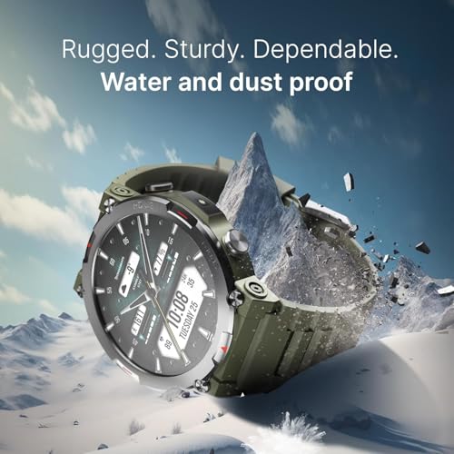 Image of CrossBeats Everest 2.0 Smart Watch for Men 1.43 inch True AMOLED, Always ON Display Bluetooth Calling Rugged Outdoor Military Grade Certified Upto 15 Days Battery Life Smartwatch (Camo Green)