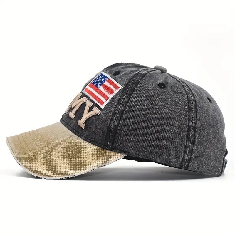 Image of Denim Us Army Flag Style Cotton Embroidered Adjustable Baseball Cap for Adult Men Women Unisex
