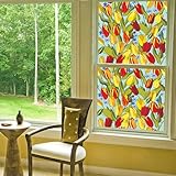 Fensterfolie Gelbe Rote Blumen Milchglasfolie Selbstklebend Fenster Sichtschutz Sichtschutzfolie...