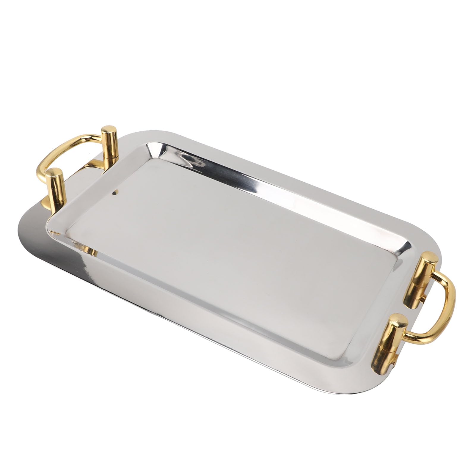Yosoo Health Gear Bandeja para Servir de Acero Inoxidable Platos Llanos de Acero Inoxidable 304 con Superficie de Espejo y Asas Doradas Borde Resbaladizo para Servicio de Mesa de Restaurante Buffet