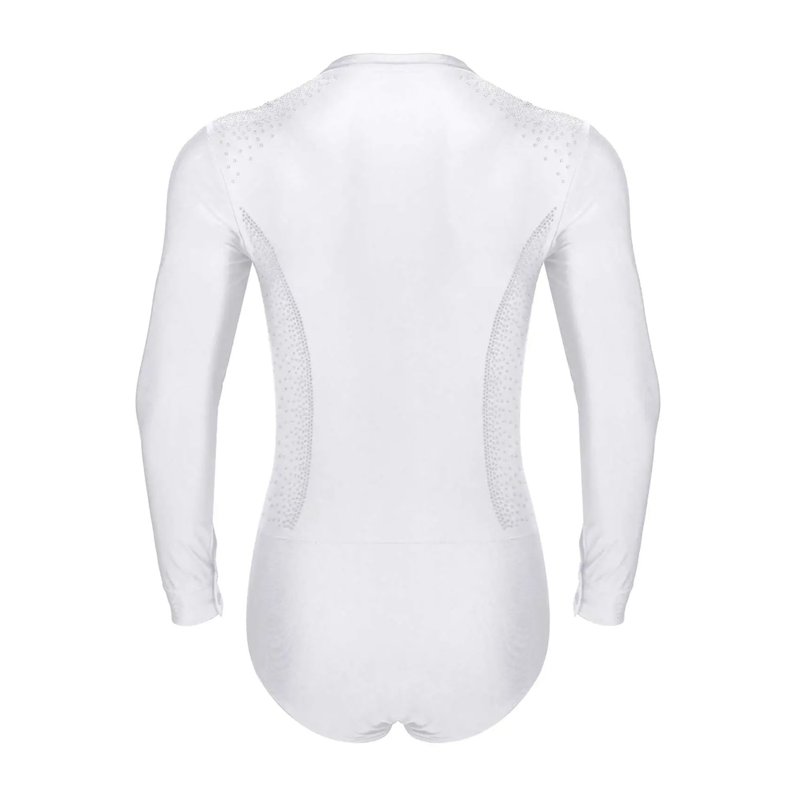 Maillot de Danza para Hombres Traje de Baile de Patinaje artístico for Hombre, Traje de Baile Latino, Tango, Baile de salón, Camisetas, Leotardo con Diamantes de imitación Brillantes(White,M)