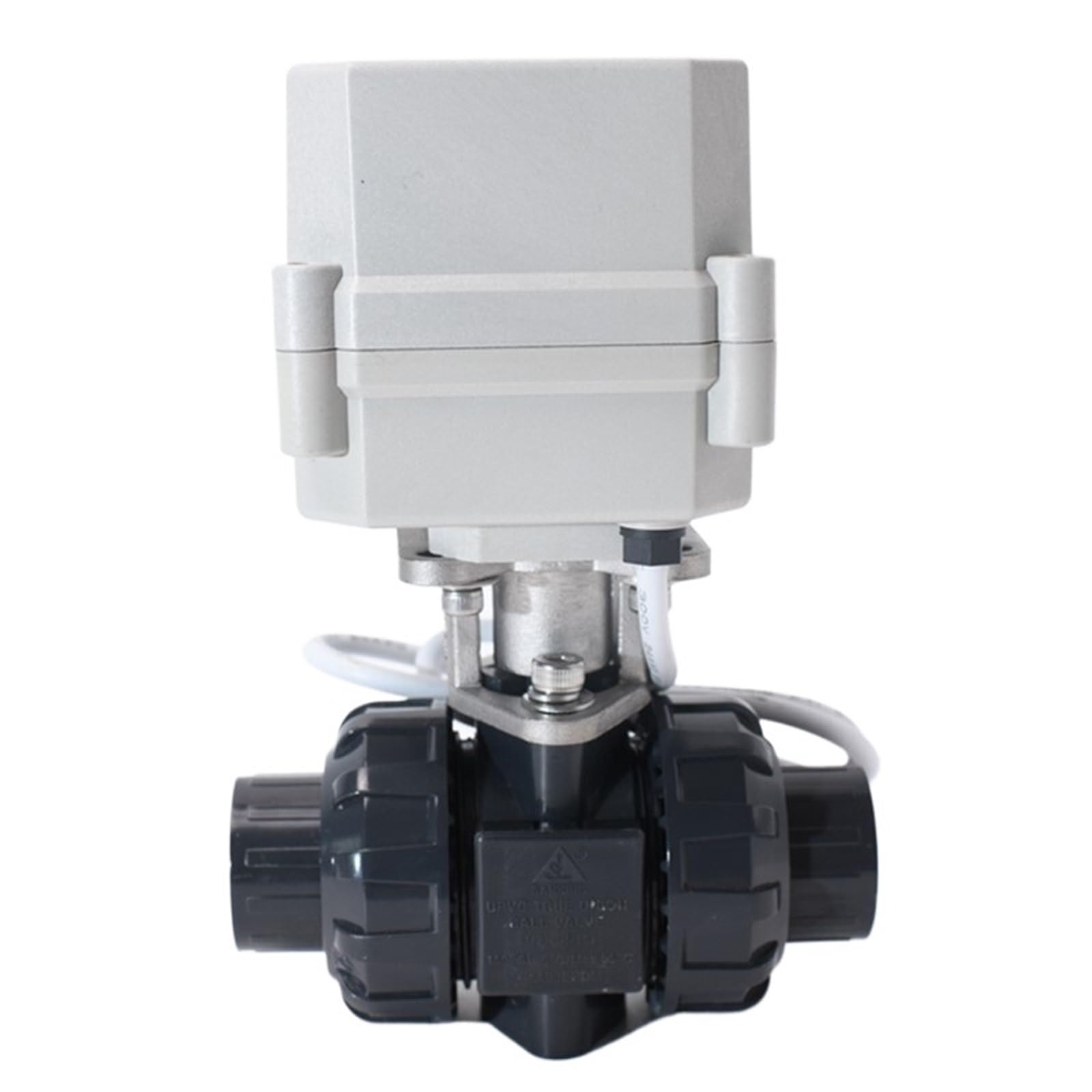 Válvula de Bola eléctrica UPVC 2 vías DN15 (1/2'') | Doble Unión | BSP/NPT/Enchufe | 9–24 VCA/CC | A Prueba Fallos NA/NC | válvula solenoide(Non thread-DIN,DN15_9-24V ACDC_CR502)