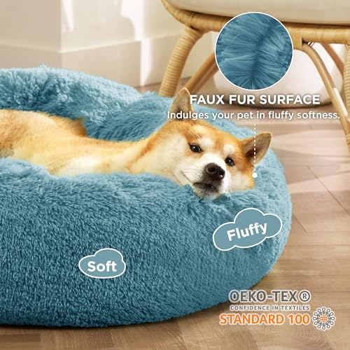 Image of Bedsure Calming Dog Bed Medium Size Dog Donut Washable Pet Bed,30ins Washed Blue