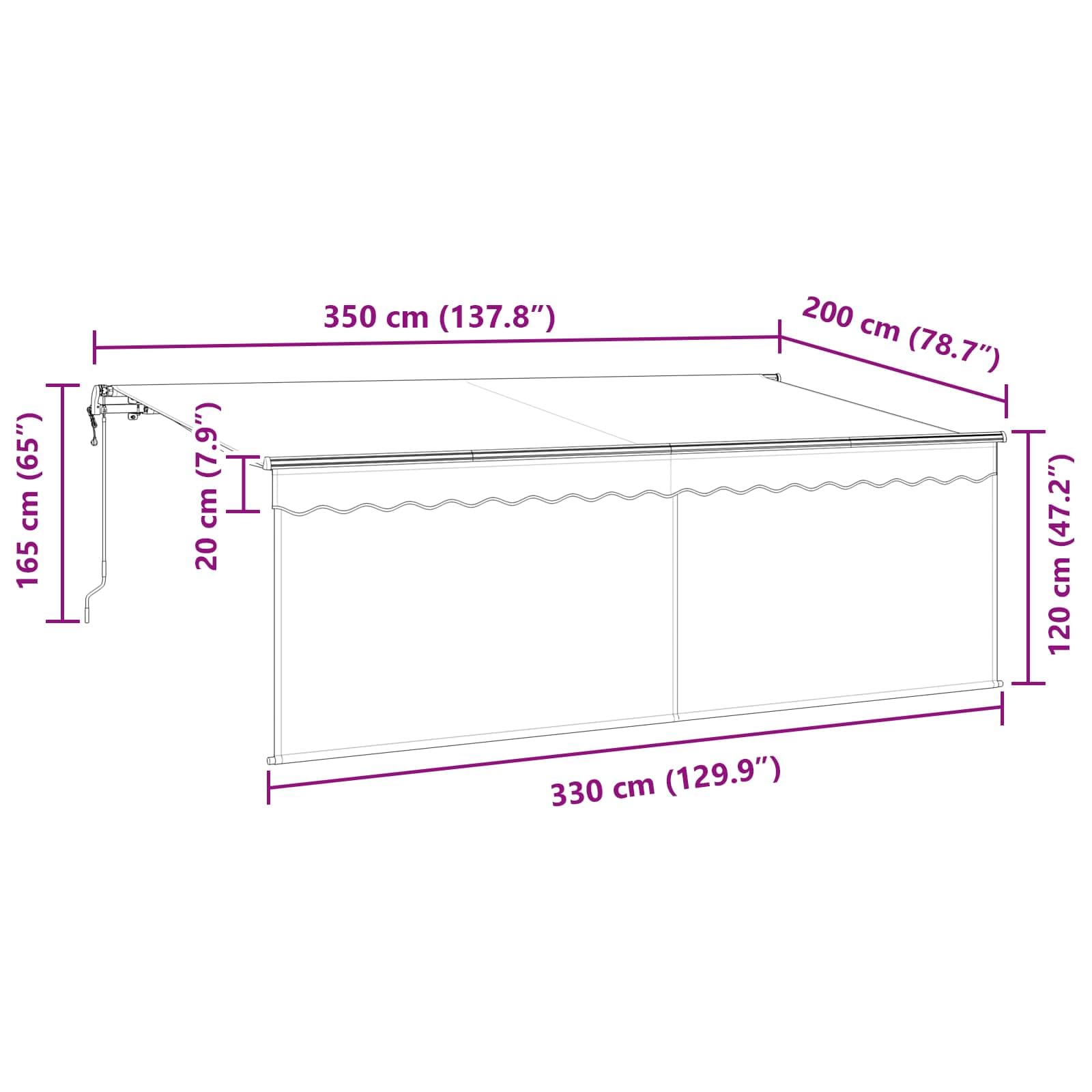vidaXL Toldo retráctil Azul y 350 x 200 cm Poliéster y Aluminio