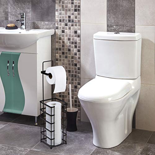 Richards Homewares Toilet Paper Holder Free Standing Storage and Bathroom Hold Jumbo and Mega Size Rolls, 5.94 x 5.94 x 25.35, Decorative Modern Black Metal and Wire Design - Thumbnail 2