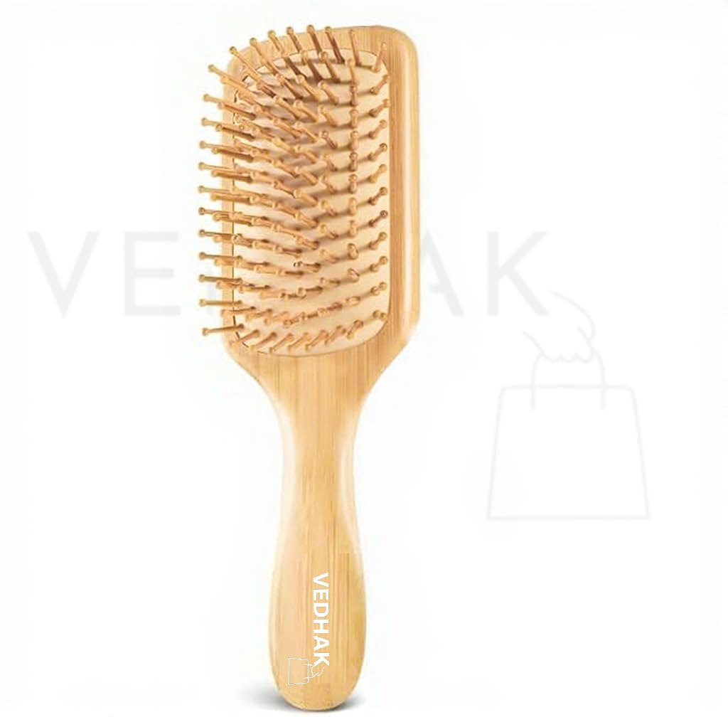 VEDHAK Bamboo Paddle Hairbrush | 100% Natural Wooden Comb | Anti-Static, Detangling & Scalp Massaging Brush | Promotes Healthy Hair & Reduces Hair Loss | Eco-Friendly & Durable | Ideal for Men & Women 3