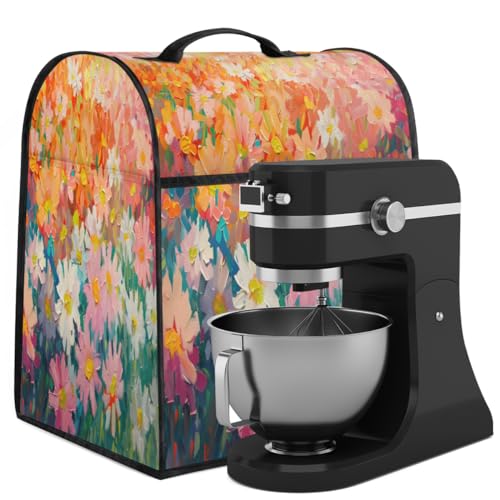 Coffee Maker Cover Oil Painting Flower Kitchen Appliance Covers Small Appliance Covers Blender Cover Juicer Cover Dust Covers for Kitchen Appliances with Top Handle and Pockets,Washable,B615
