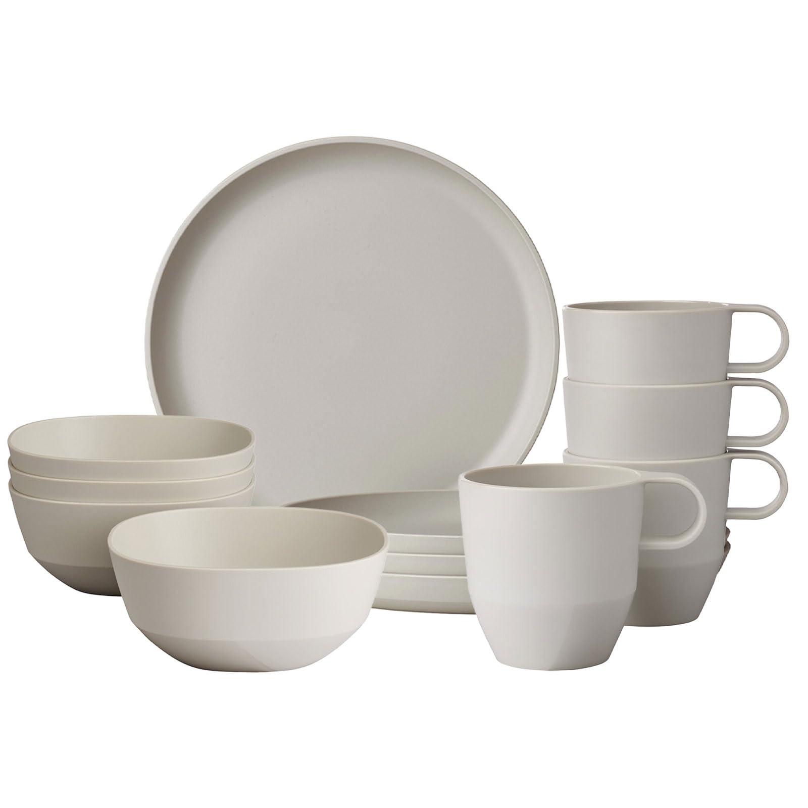 Mepal Frühstücks-Set 12-teilig Silueta Becher (300 ml), Teller (23 cm) und Schalen (750 ml) Outdoor-Geschirr für 4 Personen Spülmaschinen- und mikrowellenfest Kunststoff (PET) Nordic White