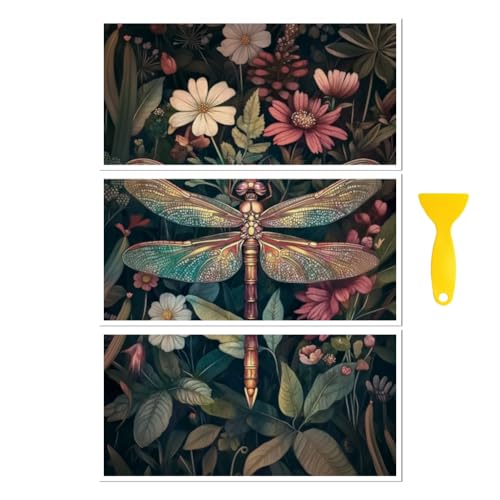 Peacoblue Rub on Transfer Decal Sticker for Furniture Craft Decor 15x30cm Vintage Dragonfly and Flowers