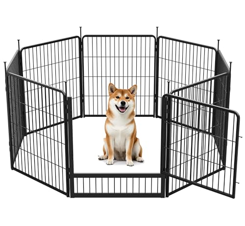 SunsGrove 8-teilig Welpenauslauf 80cm Hoch, Schwerlast Hundestall für drinnen mit 1 Türen, Anti-Rost Hundezaun, Automatische Verriegelung, Pet Playpen for Yard RV Camping, Schwarz