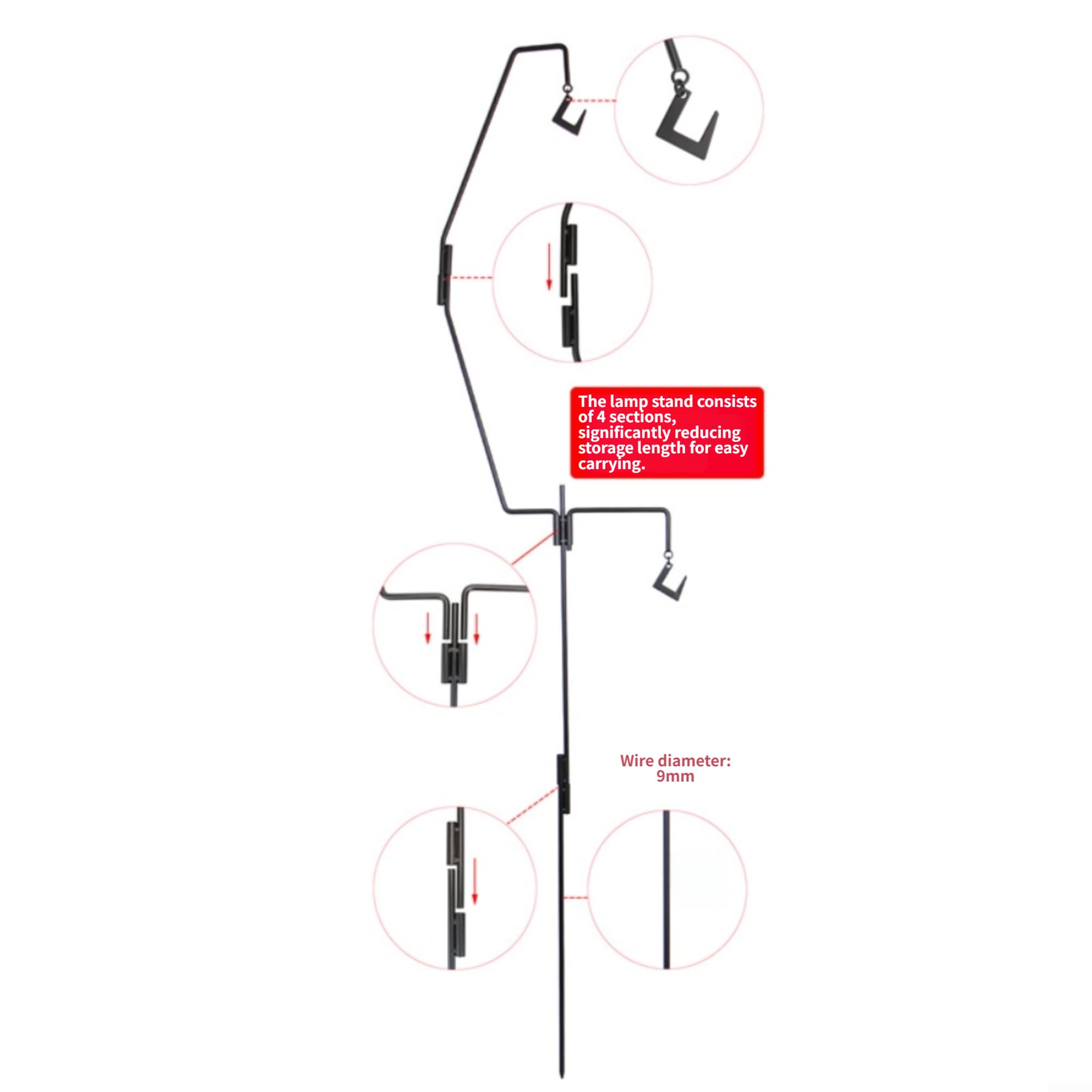para soporte Lámpara Camping 173cm Ajustable Plegable para