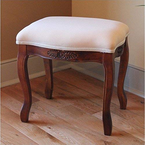 International Caravan Hand Carved Wood Upholstered Vanity Stool, 0