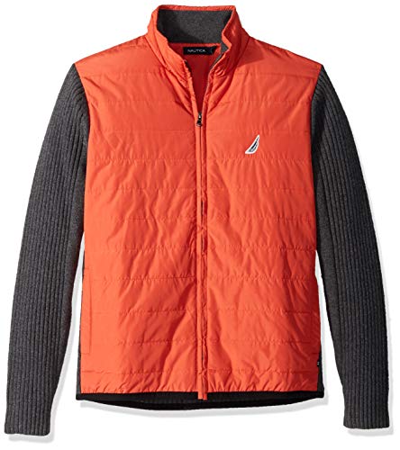 Nautica Men's Long Sleeve Full Zip Front Mock Neck Sweater, Orange Poppy, Large