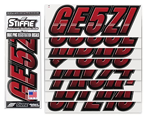 Image of STIFFIE Techtron Burgundy /Black 3 inch Boat & PWC Registration Decals • Numbers Letters Stickers