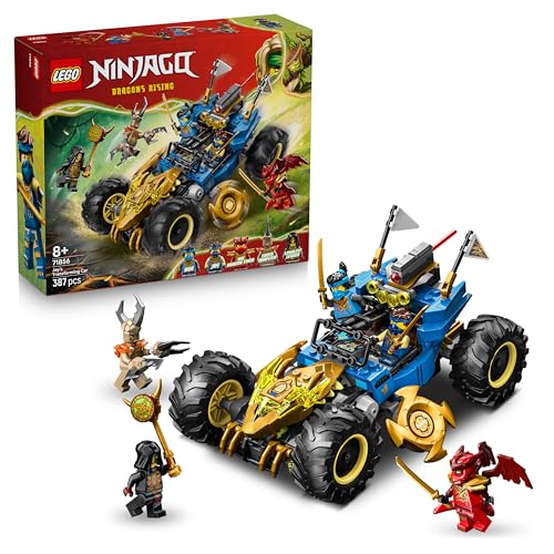 LEGO NINJAGO 2 in 1 Auto Mutaforma di Jay - Macchina Giocattolo con 5 Minifigure Ninja tra cui Kai e Nya oltre a Shuriken e Spade - Regalo di Compleanno per Bambini e Fan da 8 Anni in su - 71856
