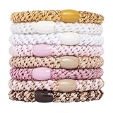 L. Erickson Pink, White and Gold Hair Ties for Thick Hair, Grab & Go Ponytail Holders, 8 Pack, Cotton Candy, Thick No-Crease Bands with Strong Hold, Damage-Free Design, Soft Shimmer Mix
