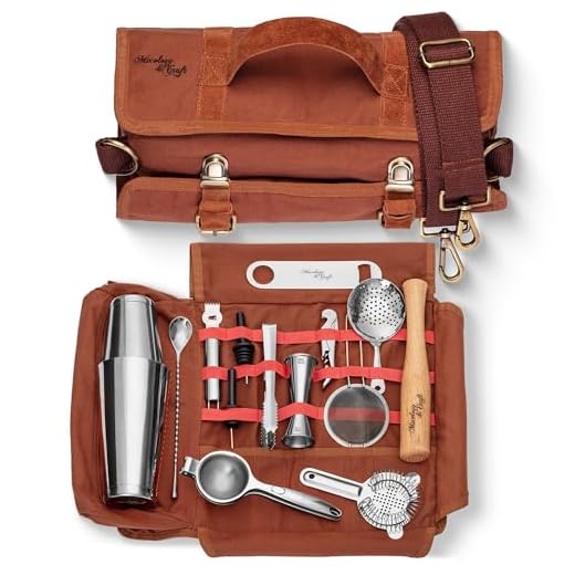 Travel Bartender Kit Bag | Professional 17-piece Bar Tool Set with Stylish Portable Bar Bag and Shoulder Strap for Easy Carry and Storage | Best Travel Bar Set for Home Cocktail Making, Work, Parties