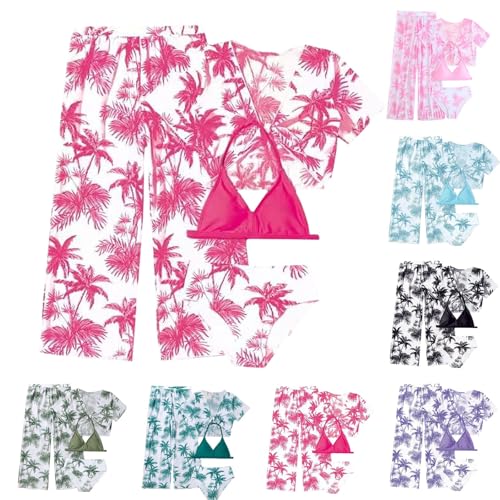 Girls Coconut Tree Print Bikini Top Pants Set 4 Piece Rash Guard Kids Beach Cover Up Tankini Summer Bathing Suit2