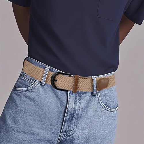 Image of Mile High Life | Braided Stretch Elastic Belts | Pin Oval Solid Black Belt Buckle | PU Loop End Tip Men /Women /Junior Belt