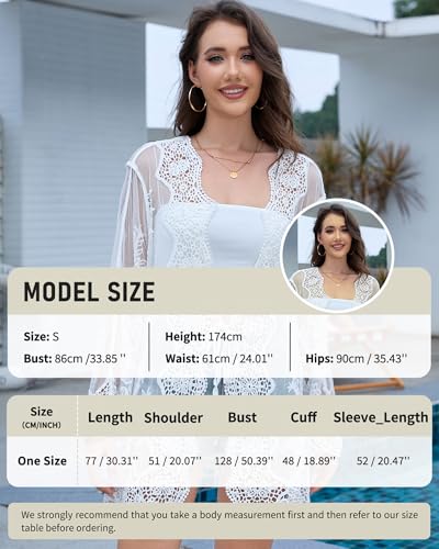 Bsubseach Womens Bathing Suit Cover Up Swimwear 2025 Back Cut Out Mesh Swimsuit Coverup Sheer Floral Beach Kimono Summer Cardigan(Cream White) - Image 4