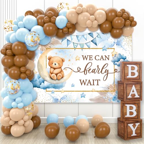 Image of DataMoon We Can Bearly Wait Baby Shower Decorations - Baby Boxes with Letters,Boho Balloons,We Can Bearly Wait Backdrop for Teddy Bear Baby Shower,Birthday Supplies,Gender Reveal Party Supplies