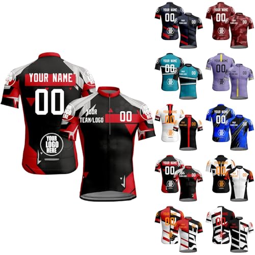 Maillots de Ciclismo Personalizados, Camisetas de Ciclismo de Manga Corta con Nombre/número/Logotipo Personal (FR/ES, Letras, Talla única, Regular, Regular, Estilo 14)