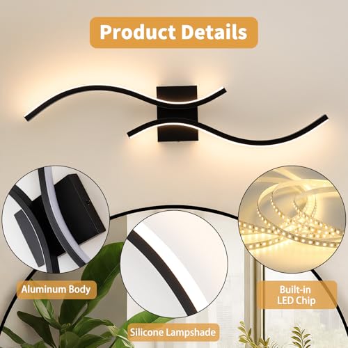 Image of CANEOE Modern LED Wall Sconce Set of Two, 3000K Warm White Led Wall Light Fixture, 31.5inch Black Modern Sconces Wall Lighting for Bedroom, Living Room, Hallway, Staircase, Bathroom