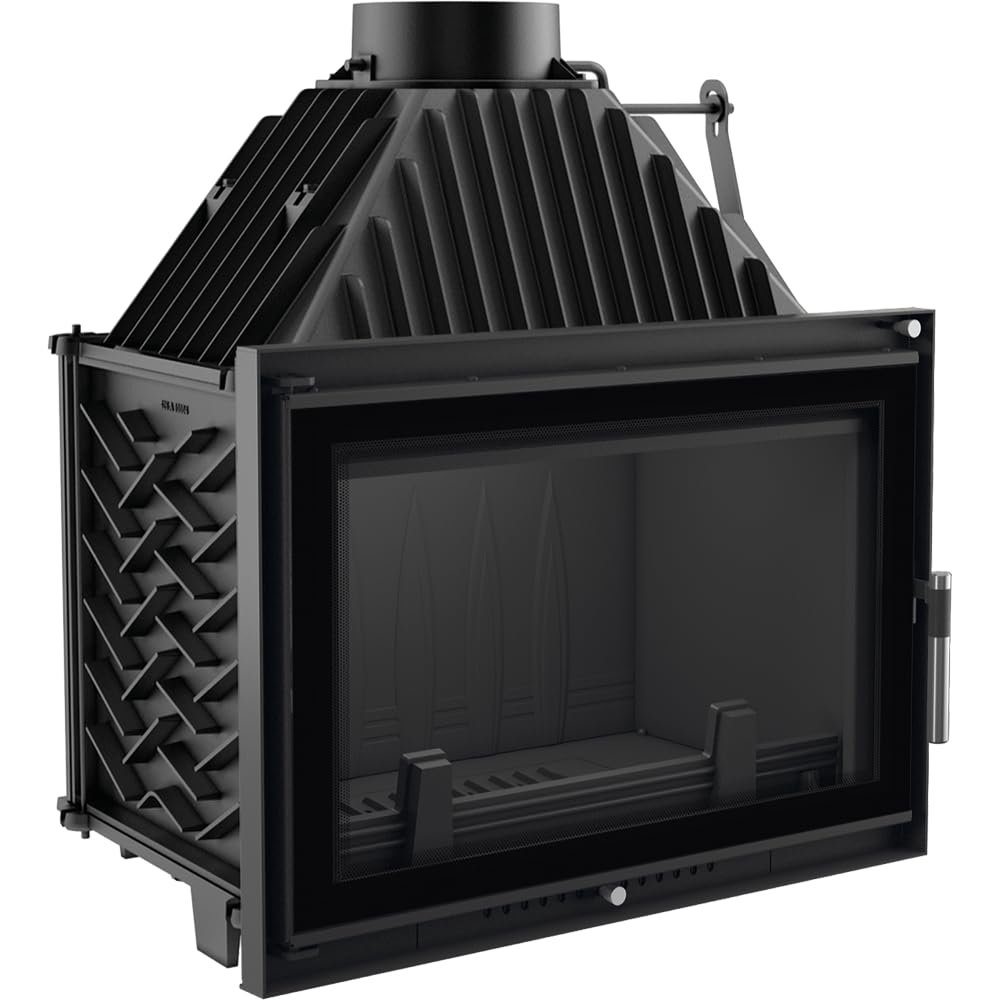 KRATKI Inserto per camino in ghisa a legna OLIWIA 16 kW Ø200 frontale A | Ghisa nero, efficienza 76,6%, classe A. Ecodesign.; combustione efficiente; basse emissioni; calore uniforme