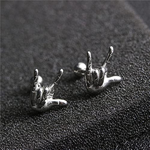 16G Rock On Hand Cartilage Stud Earrings for Women Men Boys Girls Fashion Punk Personalized Stainless Steel Flat Screw Back Helix Hypoallergenic Ear Piercing Jewelry Gifts Daughter Birthday Bff Xmas4