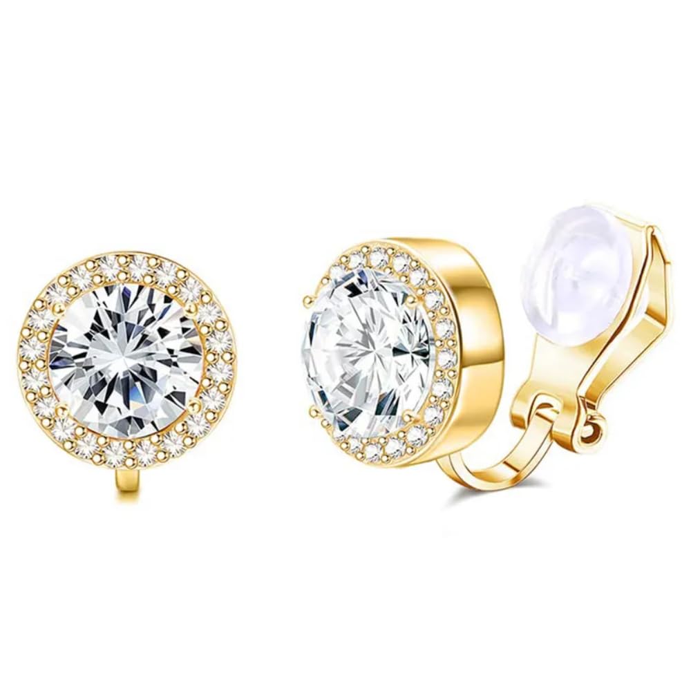 Via Mazzini Gold Plated Stellar Radiance Round Crystal Clip-On No-Piercing Required Stud Earrings for Women And Girls (ER2668) (B0D8QFDPH4) Amazon Price History, Amazon Price Tracker