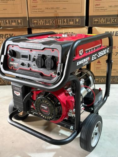 Image of Energy Cube EC-3500E Portable Generator 3500W Petrol Power Backup Machine Electric Start Heavy Duty Copper Alternator Compact Frame Wheels Home Outdoor Camping Construction Emergency Use