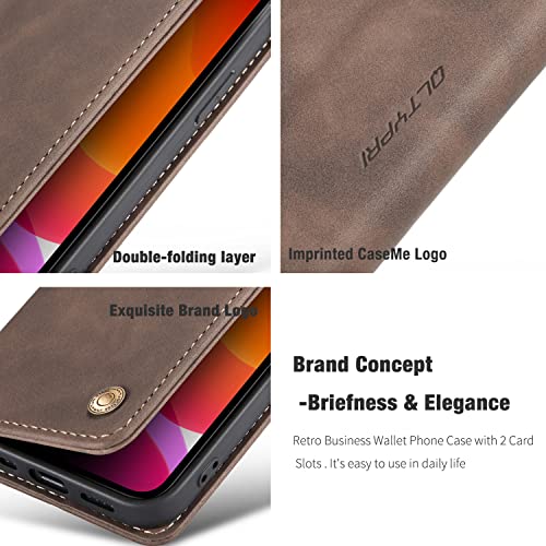 QLTYPRI Compatible with iPhone 12 and iPhone 12 Pro, Vintage PU Leather Wallet Case Card Slot Kickstand Magnetic Flip Folio Book Case Compatible with iPhone 12 and iPhone 12 Pro - Coffee Brown
