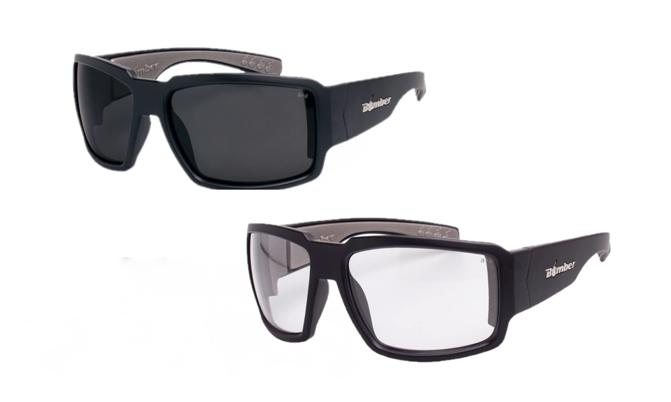 BOMBER Eyewear Floating Safety Sunglasses, Boogie Bomb Matte Black/Smoke and Matte Black Clear Lens Bundle