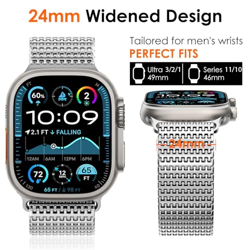 Image of WINGLE Magnetic Mesh Loop for Apple Watch Band Ultra 3 /2 /1 Band 49mm 46mm 45mm 44mm 42mm 40mm 41mm 38mm Men Women, Stainless Steel Adjustable Metal Strap for iWatch Series 11 10 9 8 7 6 5 4 3 2 1 SE