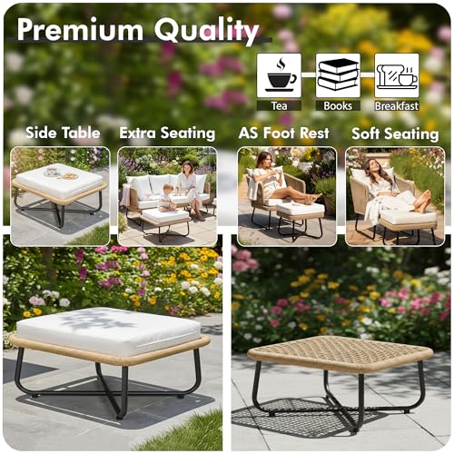 Image of Amazon Brand - Solimo Harbor Outdoor Rope Sofa Set | Balcony Sofa | Patio Conversation Sets | Braided Rope Garden Sofa Set and Ottoman (7 Seater - Beige)